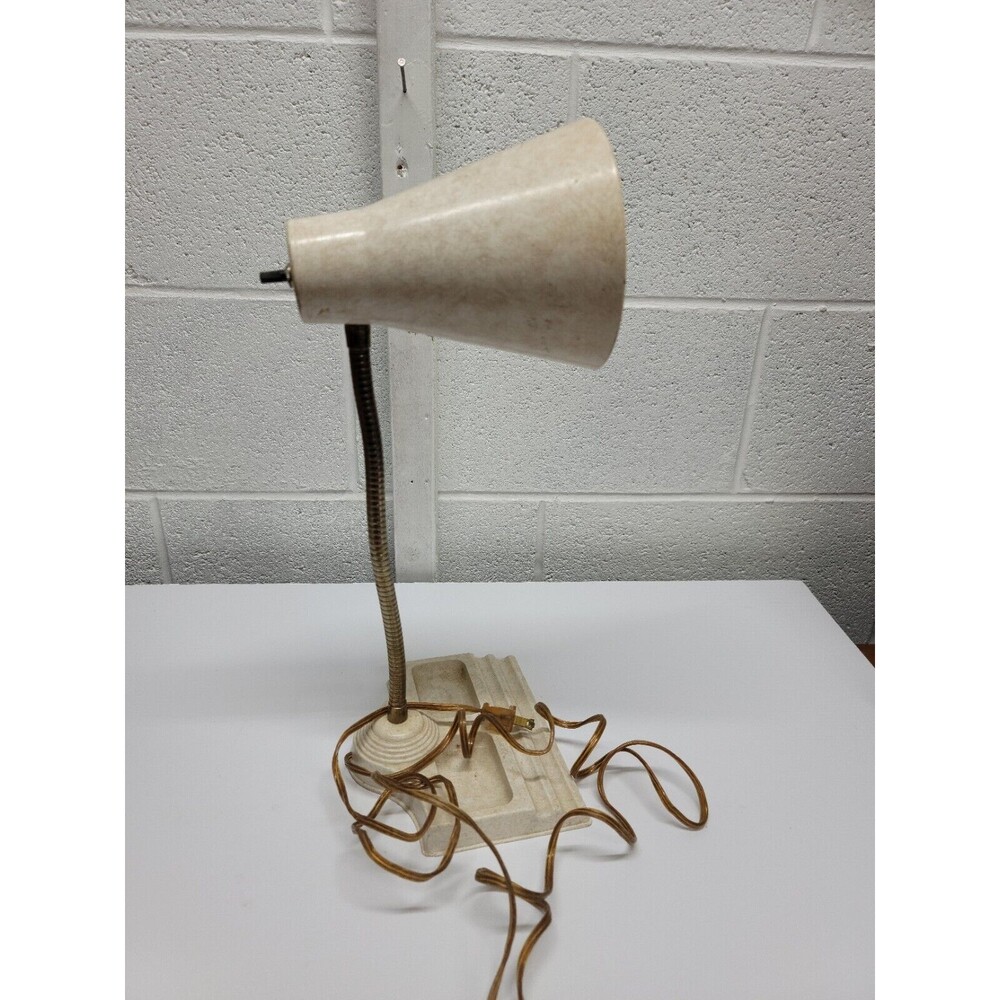 Vintage Fiberglass Plastic Gooseneck Table Desk Student Lamp Cone Shade - Picture 9 of 10